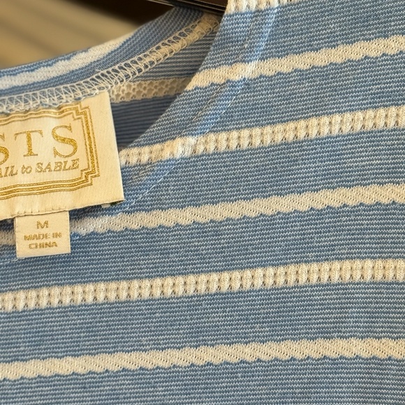 STS blue white striped long sleeve knit shift dress gold zipper Medium M - Picture 4 of 6